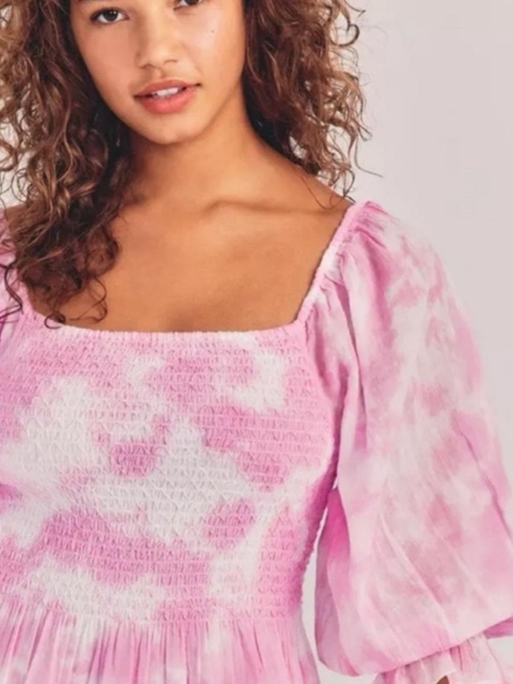 LoveShackFancy Capri Tiered Shirred Tie-Dye Cotton-voile Midi 2-Way Dress - Picture 3 of 3